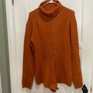 Urban Outfitters Orange Rib Sweater knit Long sleeve zip front romper x small